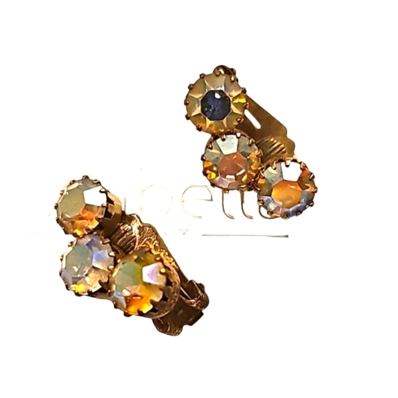 Vintage Austrian Cotton Candy Pink Blue Saphiret Like ZC Clip Earrings - Picture 1 of 7